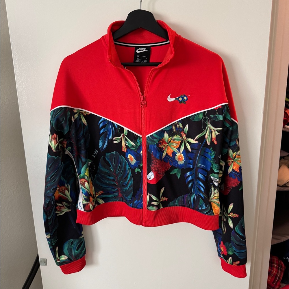 Nike Red Sporty Bomber Jacket with Floral Design